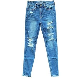 American Eagle High Rise Ripped Jeggings Blue Size 2
